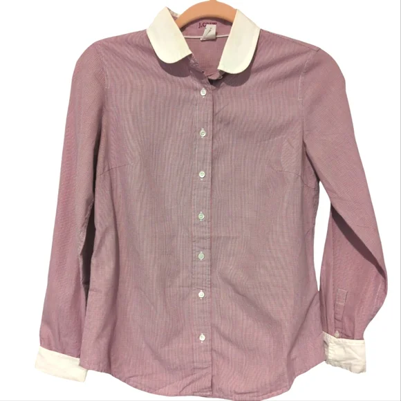 J Crew Button Down Plaid Shirt Top size 0 White Collar -412 - Picture 1 of 8